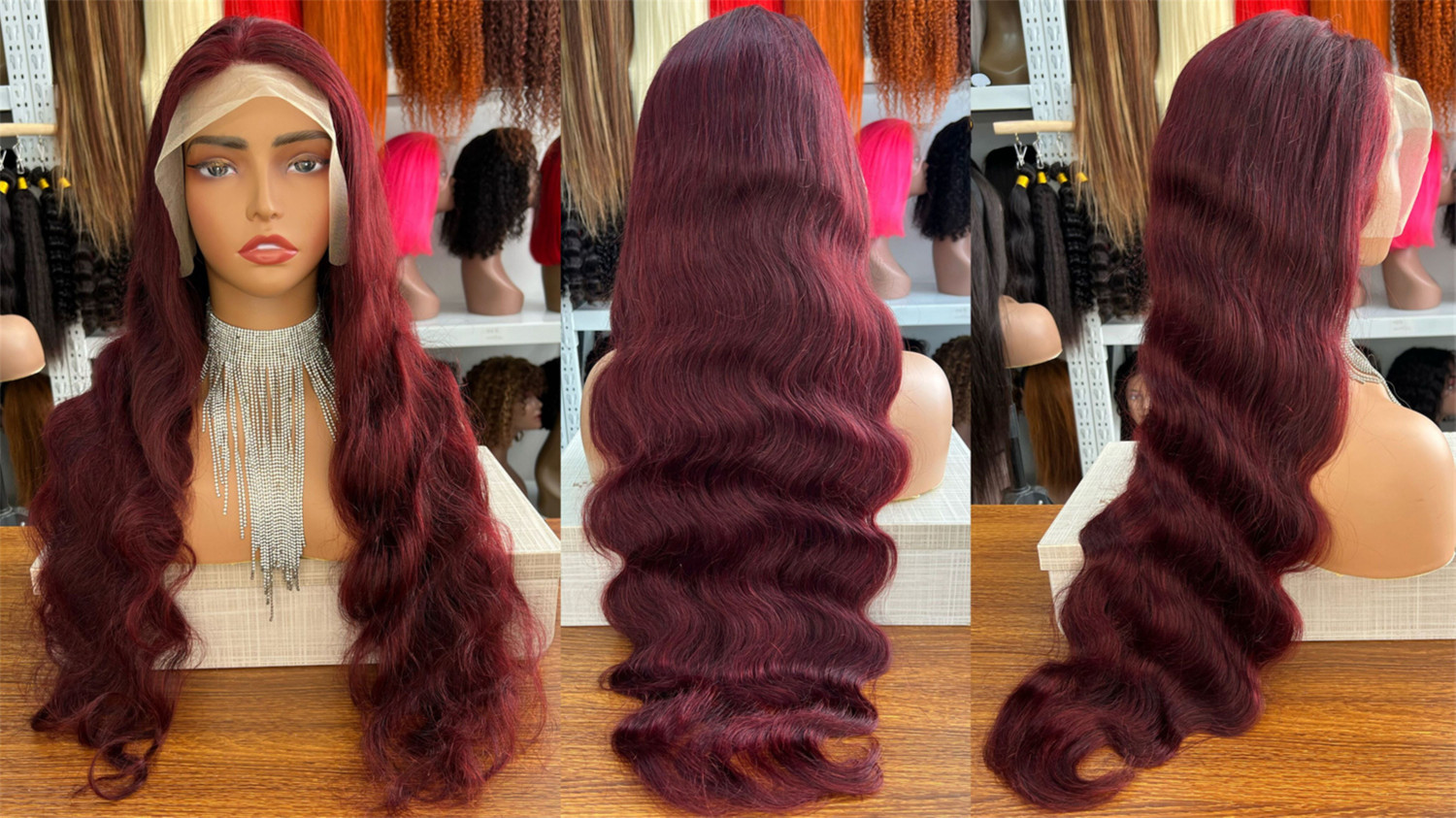 Glueless 4x4 transparent lace front wig, virgin hair body wave